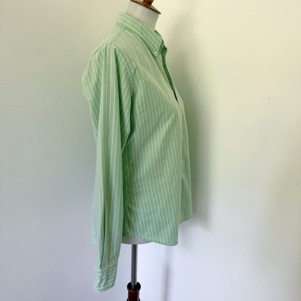 Womens Ralph Lauren Slim Fit Green Striped Flesh Pony Long Sleeve Shirt Size 12 - Picture 14 of 15